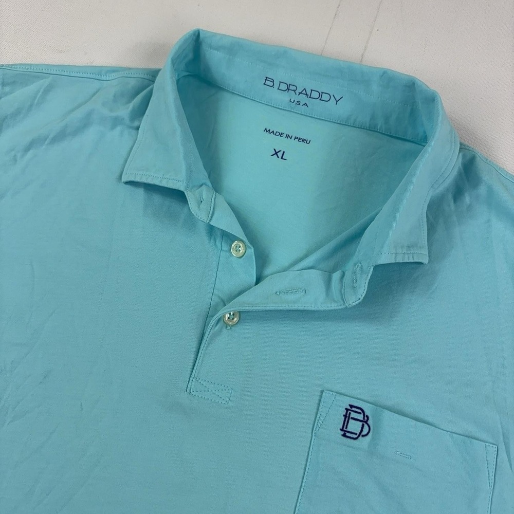 B. Draddy Polo Shirt Mens XL Blue Pima Cotton Stretch Pocket Short Sleeve